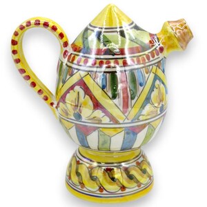 Bummulo malandrino Wasserflasche, Caltagirone-Keramik, H ca. 15 cm. Perlmutt-Emaille, sizilianische Karrendekoration MD1