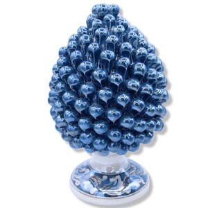 Caltagirone ceramic pine cone, Antique Blue with Mother of Pearl enamel, with 6 size options (1 Unit)