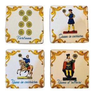 Sicilian ceramic brick magnet, Sicilian Cards DENARI collection, Size 5x5 cm (1pc)