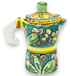 Moka coffee pot, coffee and sugar holder, Caltagirone ceramic, approx. 13 cm high, various colours (1 unit), random decoration