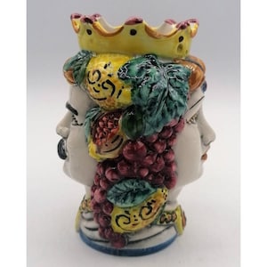 Janus Bifronte Moor&#39;s head double-sided h 13 cm approx. in Caltagirone ceramic