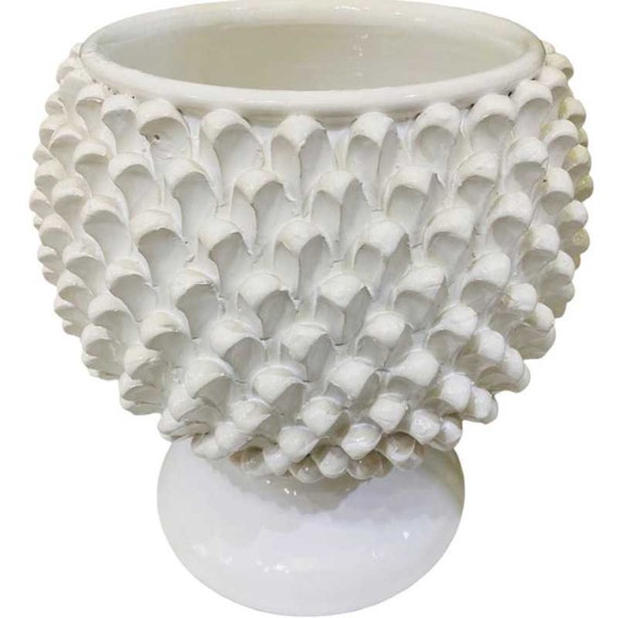 カルタジローネ ハーフ ピニャ花瓶、ピュア ホワイト - 寸法 D30x h35