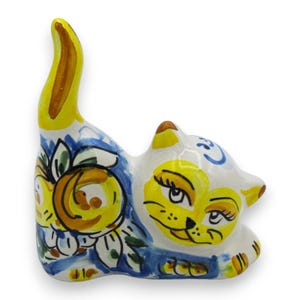 Caltagirone Ceramic Cat h 11 x 9 cm approx (1 Unit) with 3 colour options and random decoration