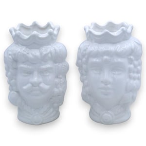 Caltagirone ceramic Moor&#39;s head - h 13 / 14 cm approx. (1 unit) Glossy white Crown and fruit