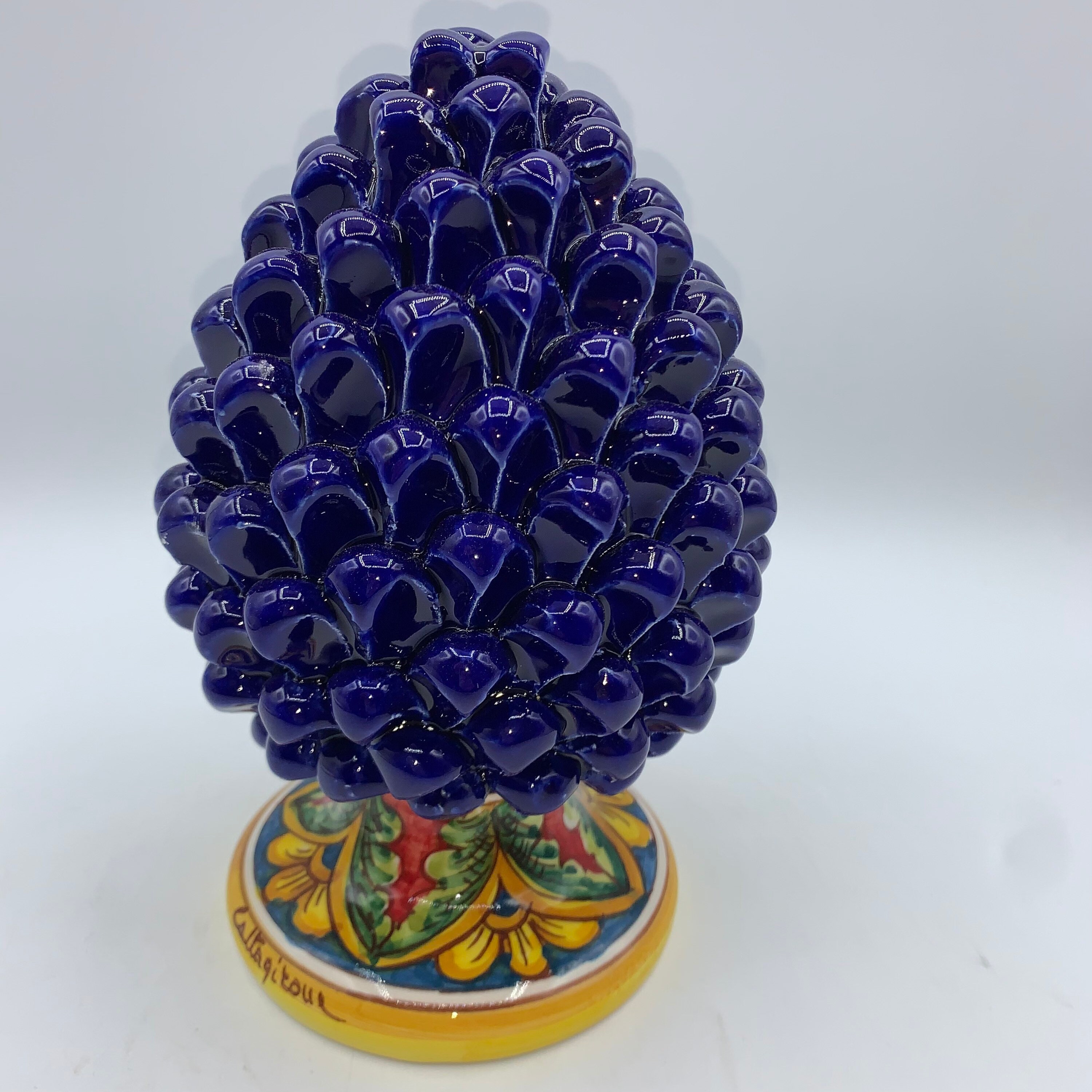 Sicilian ceramic pine cone of Caltagirone cm 22 BLU made | Etsy