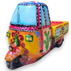 Moto géante Ape, 100 % fait main, L 55 x 30 x 26 cm environ. Décoration de charrette sicilienne