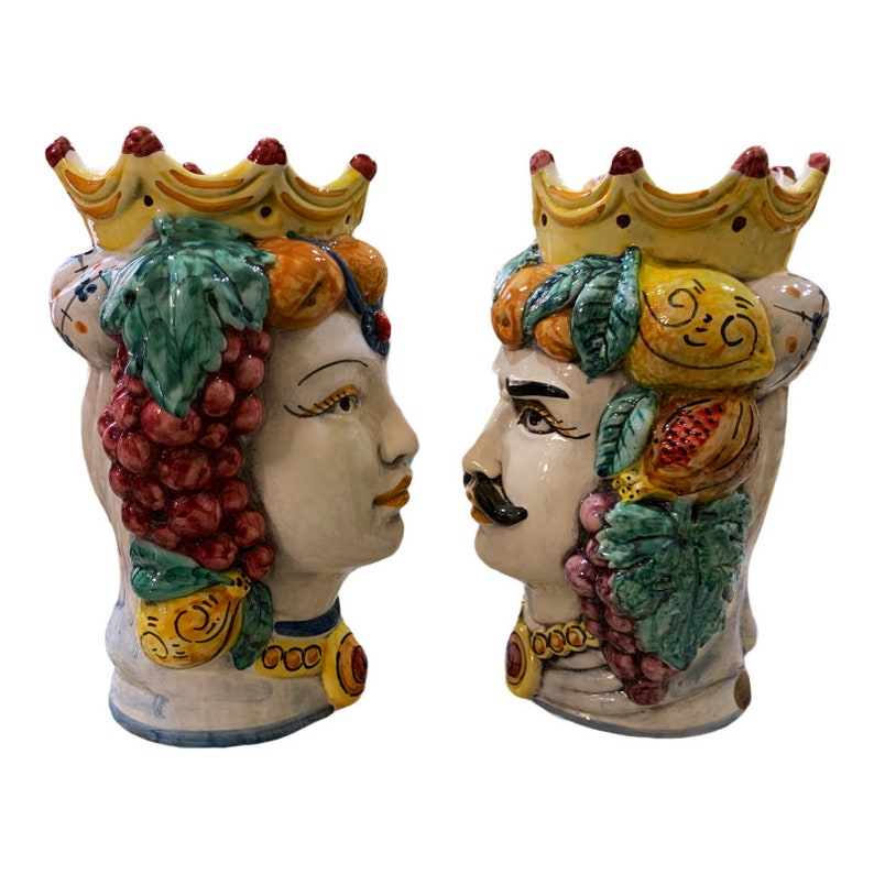 Sicilian Head Ceramic Caltagirone With Crown and Fruit Etsy