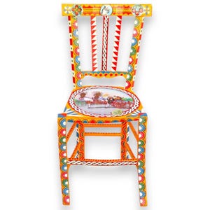 Vintage Siciliaanse houten stoel, 100% handgemaakt, met de hand versierd, h 85 cm x ca. 45 cm. Siciliaanse kar decoratie MD2