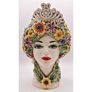 Sicilian head, four seasons line, Sicilian dark brown head in hand-modelled Caltagirone ceramic H.30 L.20 handcrafted 4 season image 6