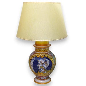 Baroque lamp in Sicilian ceramic - h 85 cm approx. Baroque and geometric decoration with bust of a paladin