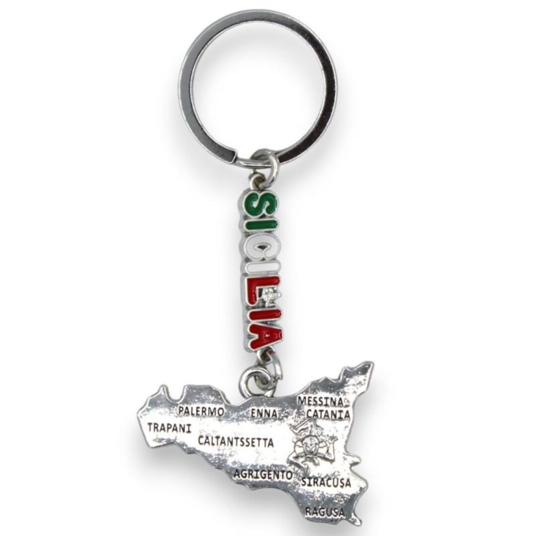 Steel Key Ring in the Shape of Sicily, Engraved Cities - H 11 Cm Approx ...