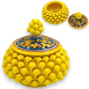 Pot à biscuits ou boîte à bijoux en forme de pomme de pin de Sicile, céramique de Caltagirone, Ø 18 cm environ (1 unité) Diverse