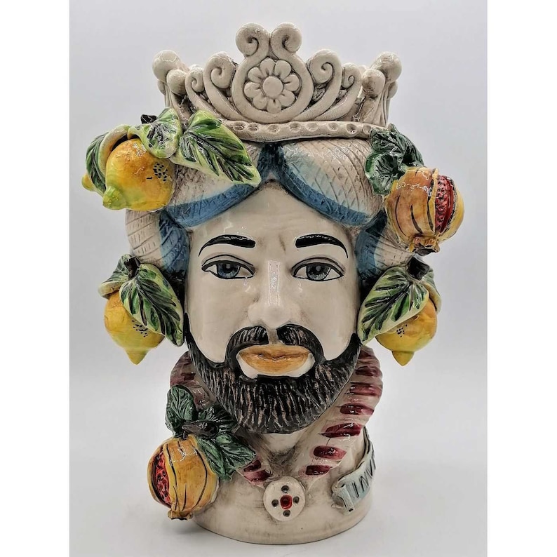 Sicilian head, four seasons line, Sicilian dark brown head in hand-modelled Caltagirone ceramic H.30 L.20 handcrafted 4 season image 8