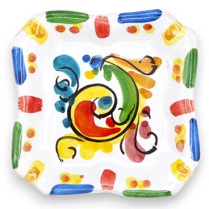 Caltagirone ceramic corner square ashtray - l 10 cm x 10 cm (1pc) random decoration and color
