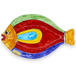 Fish tray, serving or hanging plate, in fine ceramic, approx. L 30 x 18 cm (1 unit) 2 decoration options