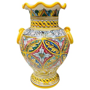 Sicilian ceramic vase made on the lathe, Baroque Palermo decoration, matte glaze - Dimensions h 40 x 30 cm