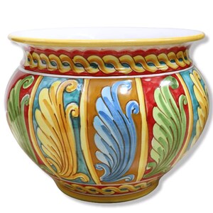 Cachepot Caltagirone ceramic plant pot, Baroque decoration, multi-colored background, in 5 size variants (1 unit)