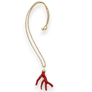 Torre del Greco Coral Branch with Gold-Plated 925 Silver Chain, L 50 + 4 cm approx.