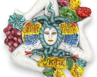 Trinacria Fumè, cerámica de Caltagirone, dos opciones de tamaño (1 unidad) Decoración uva, tuna y limón
