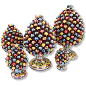 Multicolor Harlequin Pine Cone, in Caltagirone ceramic with Mother of Pearl enamel - 5 Size options (1 Unit) MD1