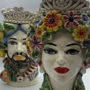 SICILIAN HEAD, Sicilian dark brown head in Caltagirone ceramic entirely modeled by hand H.30 L.20 handcrafted, 4 seasons line image 5