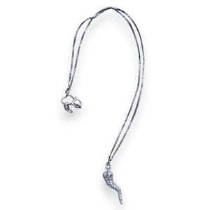 925 Silver Necklace with Lucky Horn and Zirconia, L 40 + 2 cm approx (1pc) two color options