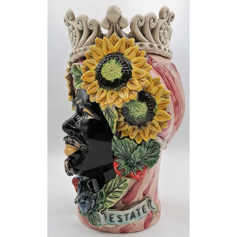 Sicilian head, four seasons line, Sicilian dark brown head in hand-modelled Caltagirone ceramic H.30 L.20 handcrafted 4 season image 3