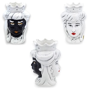 Janus Bifrons head with two faces in Caltagirone ceramic h 13 / 14 cm approx (1 Unit) crown and turban