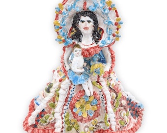 Matrangela candle holder, lamp in fine Sicilian ceramic, with relief decorations - h 27 cm approx.