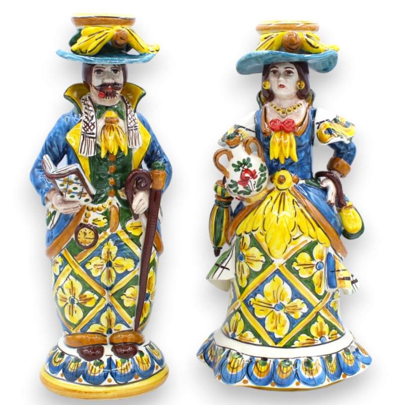 Coppia di Lumiere "Signorotti" in ceramica Caltagirone, h 30 cm ca decoro siciliano MD1