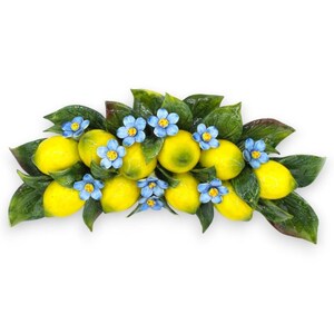 Arch with composition of 10 lemons, flowers and leaves in fine ceramic - h 17 x 36 cm approx.