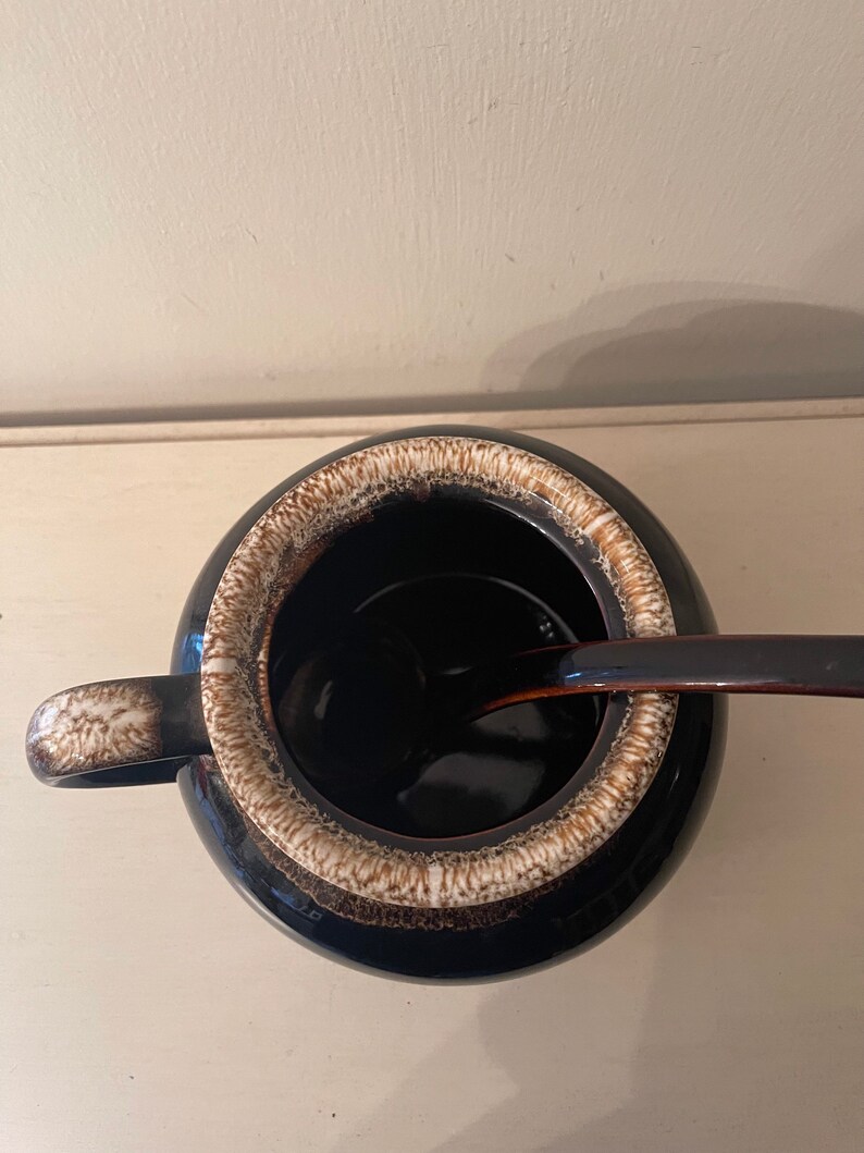 Vintage Brown Pottery Drip Glaze Bean Pot With Ladle Etsy