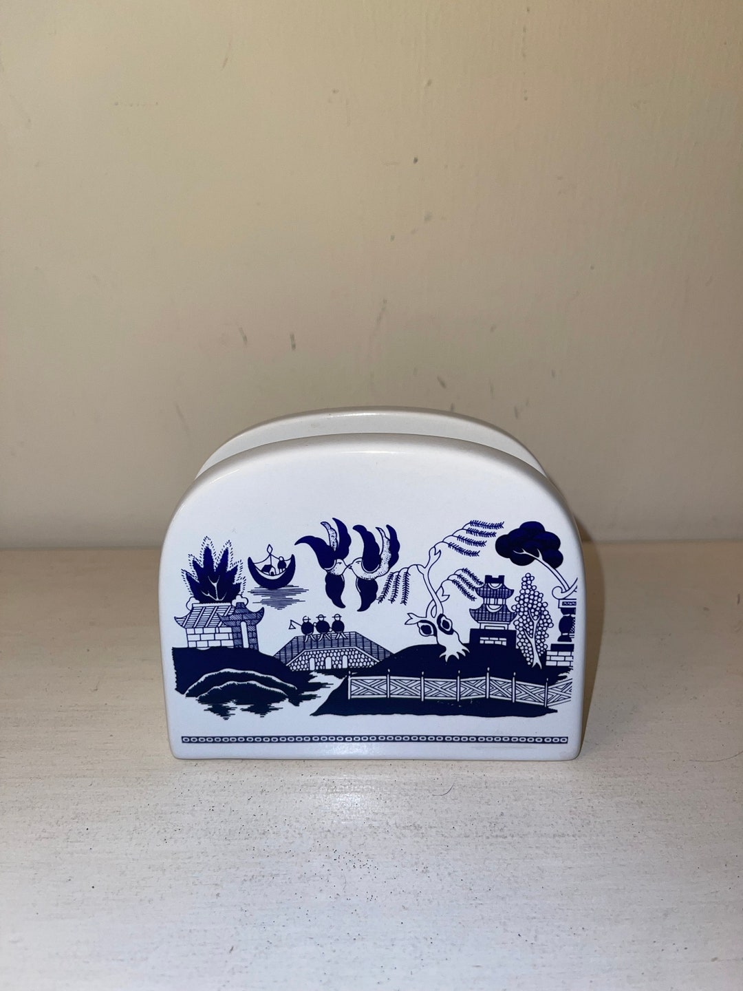 Vintage Unmarked Blue Willow Napkin Holder Etsy