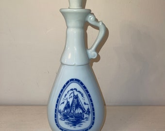 Vintage 1963 Jim Beam White Milk Glass Decanter