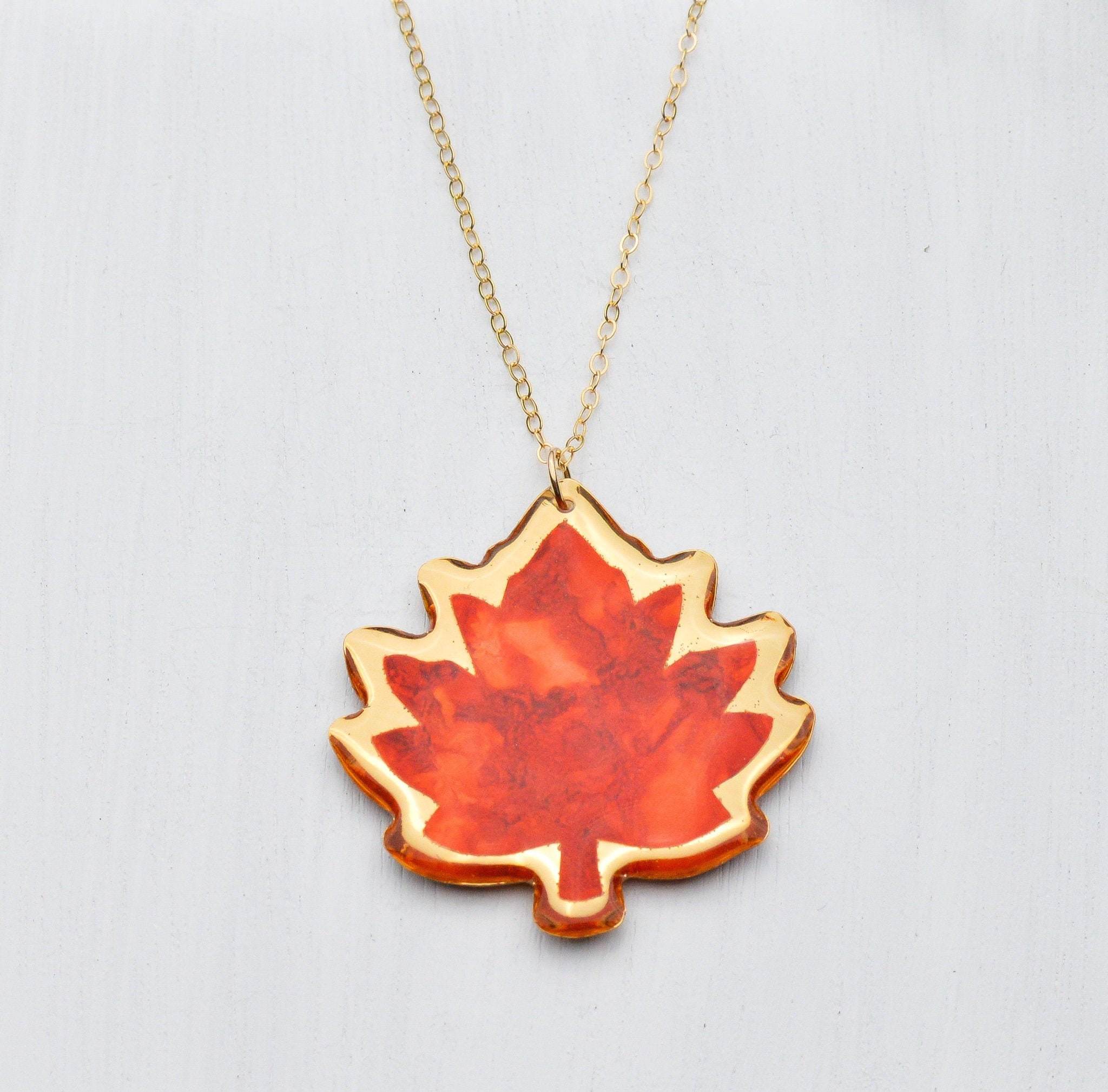 Maple Leaf Pendant Necklace Autumn Fall Jewellery Canada Etsy UK