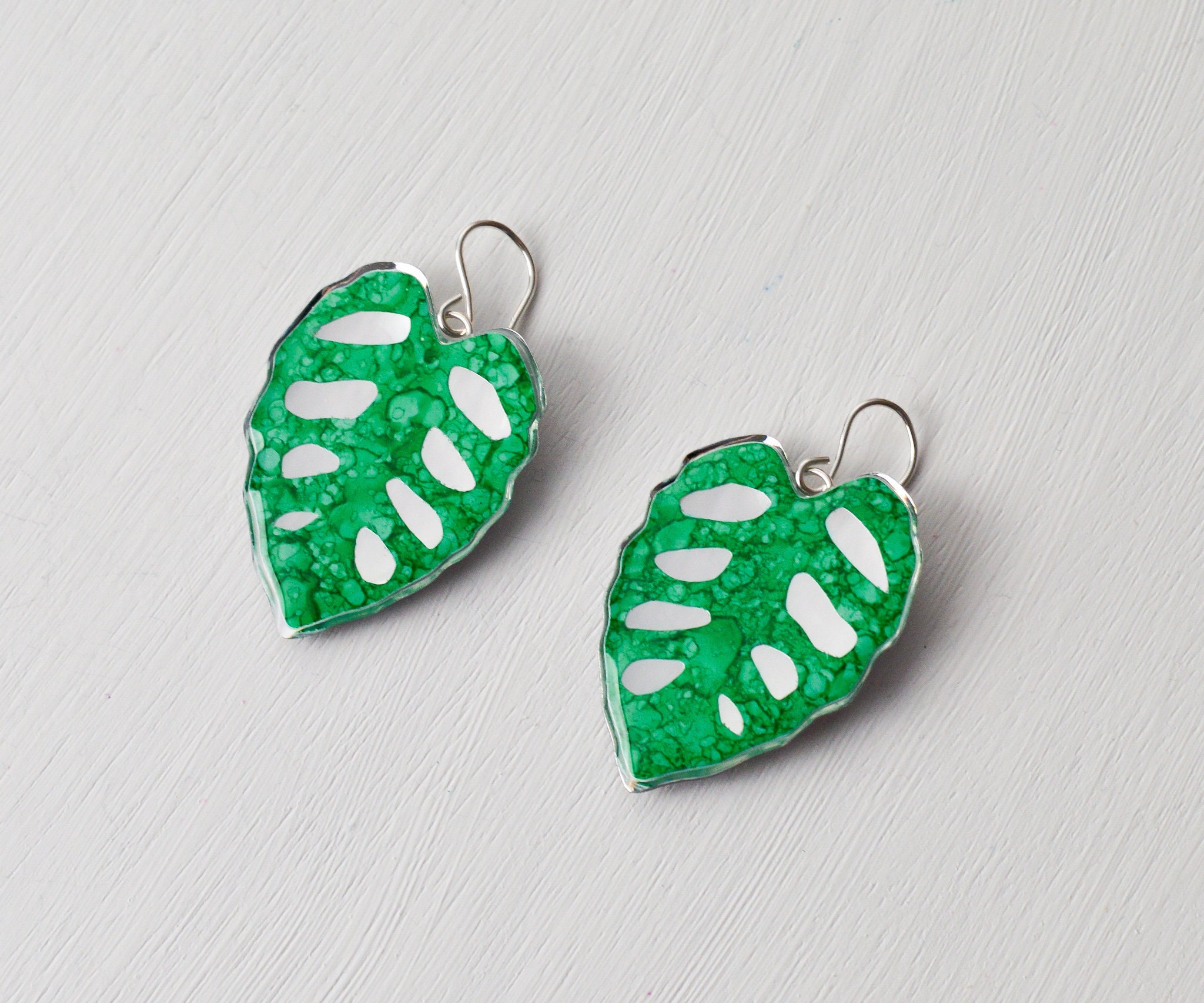 Monstera Silver Drop Earrings Tropical Plant Earrings - Etsy UK