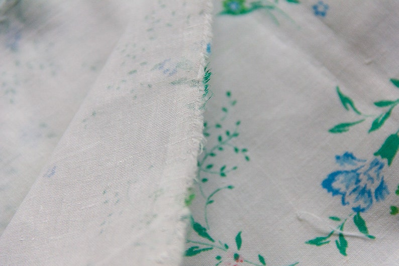vintage printed flowers and butterfly thin cotton chintz in green blue and pink from soviet times