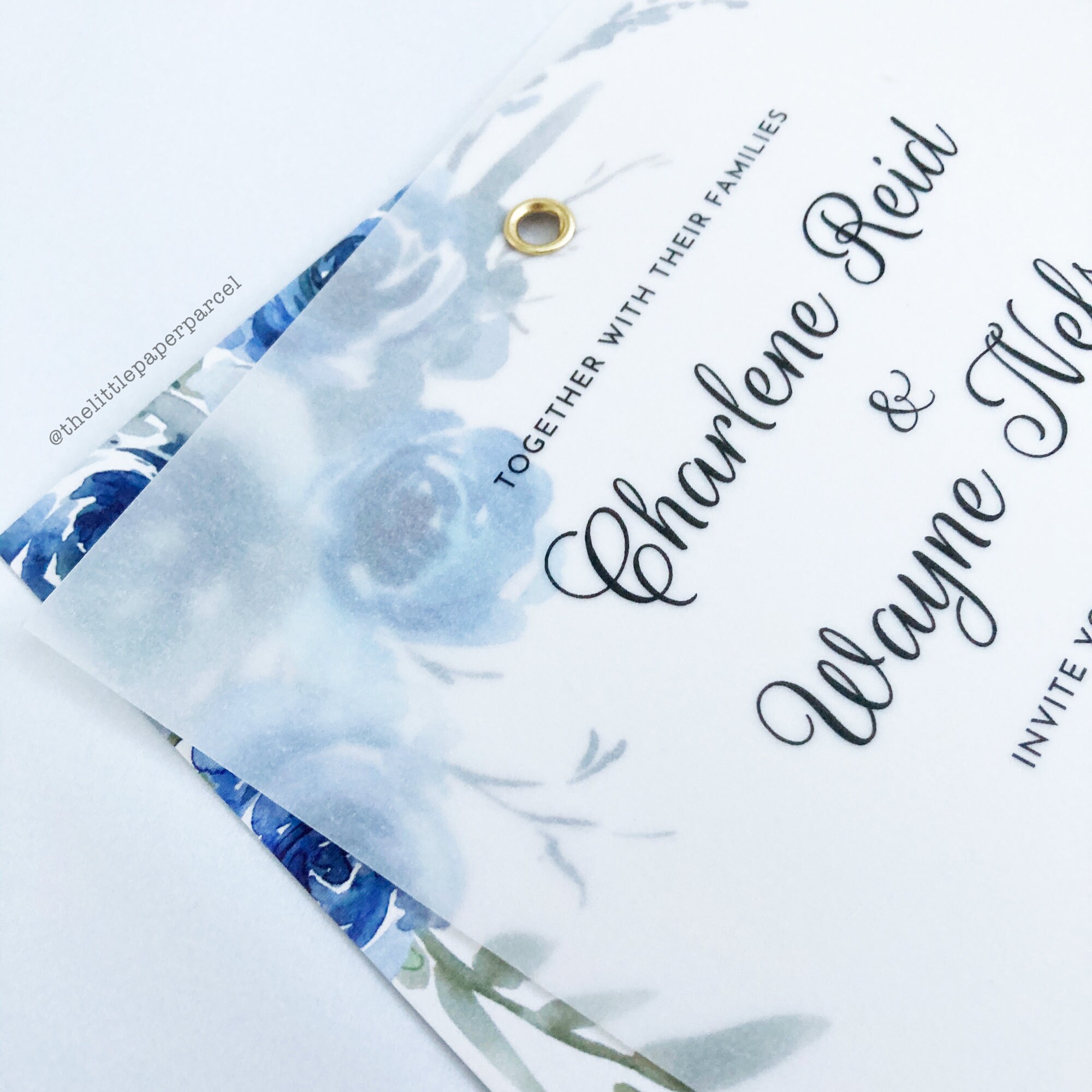 Vellum Wedding Invitation Vellum Eyelet Invitation Floral Etsy