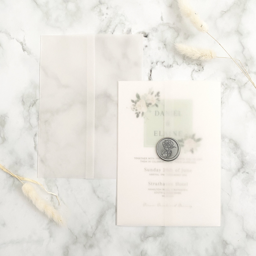 Vellum Jacket for 5x7 Wedding Invitations, Vellum Wrap, Vellum Wedding