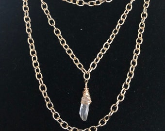 large chain layered quartz necklace, multi-strand necklace, quartz necklace, chain necklace, layered necklace