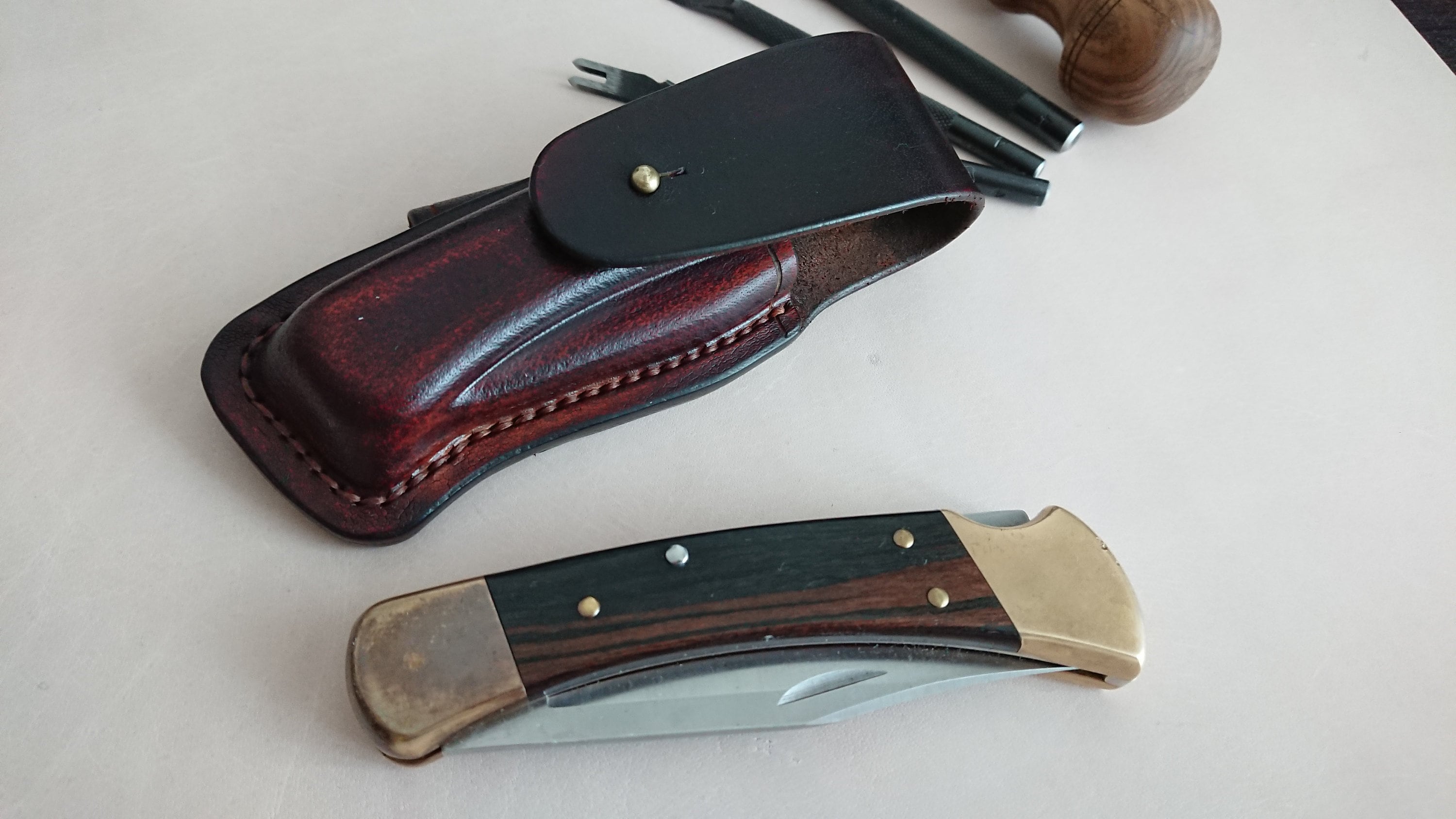Leather sheath for folding knife BUCK 110. Etsy