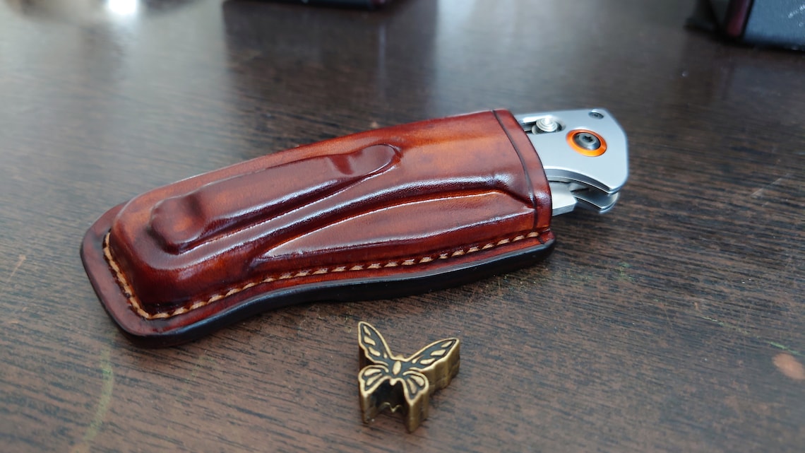 Leather sheath for folding knife Benchmade Crooked Etsy