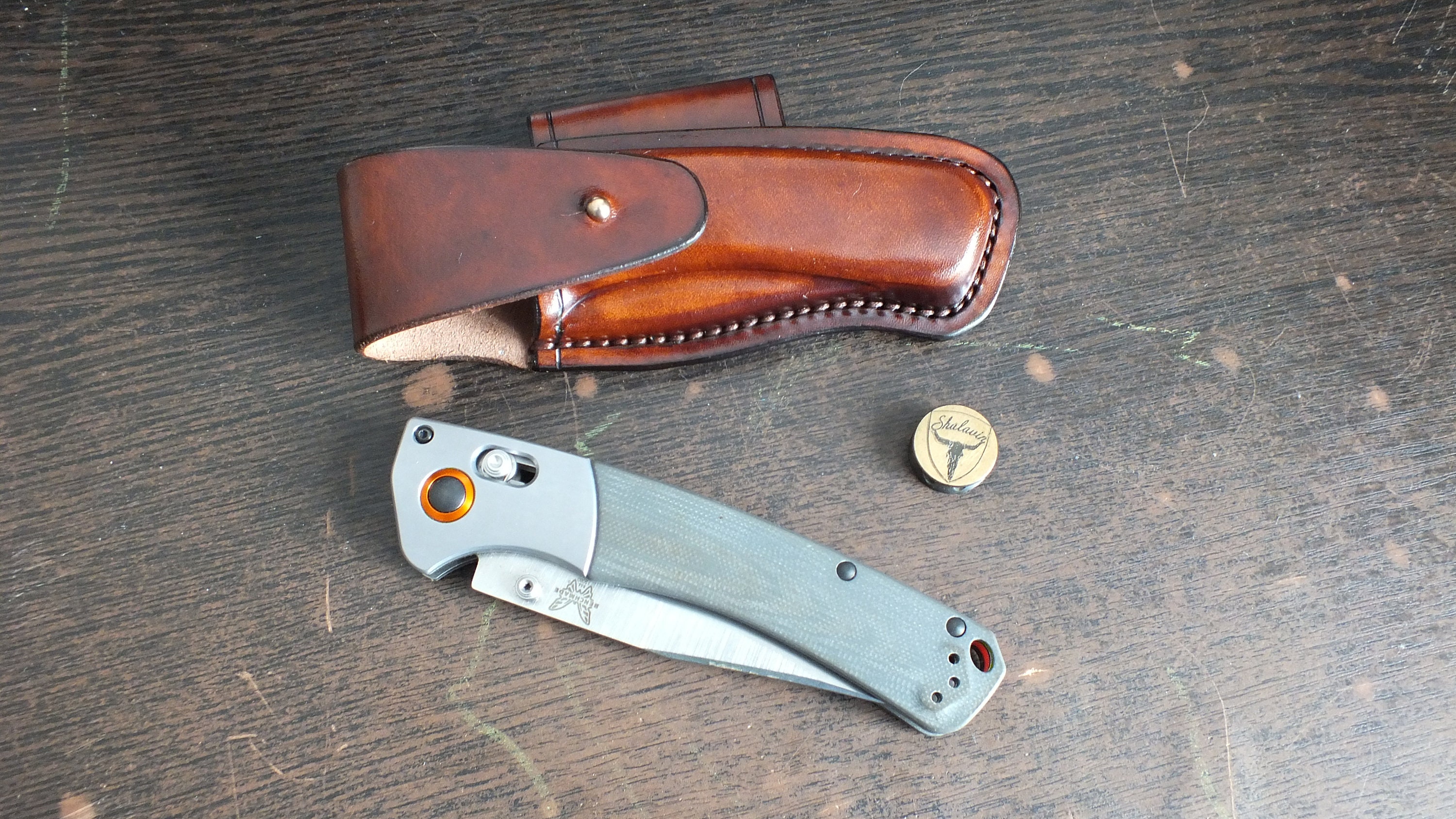 Leather sheath for folding knife Benchmade Crooked Etsy