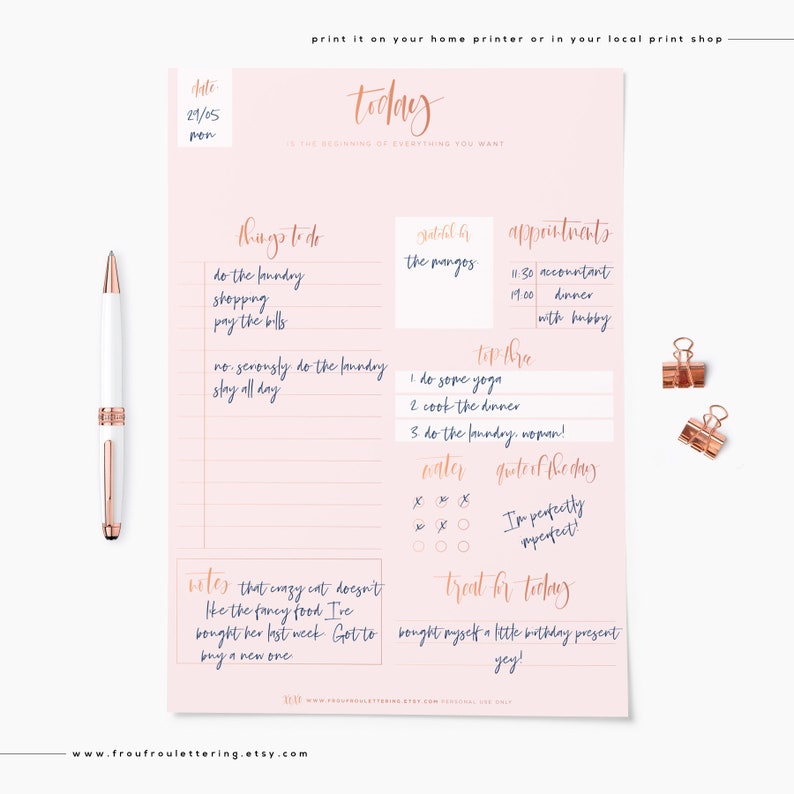 pink digital planner rose gold daily planner blush