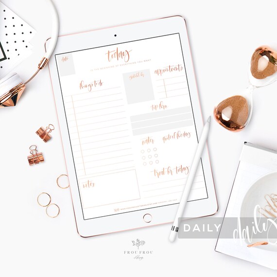 rose gold digital planner daily printable planner day etsy