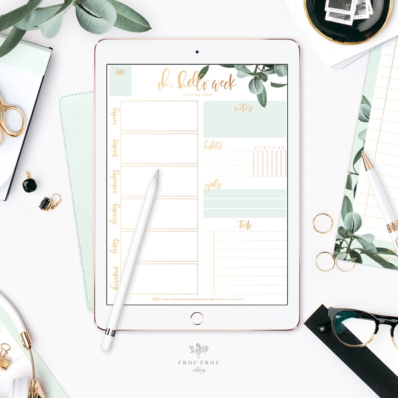 gold weekly planner digital pro create good notes printable etsy