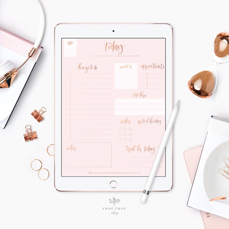 pink digital planner rose gold daily planner blush