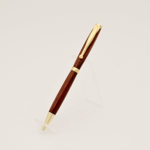 Unique Handmade Slimline Ballpoint Twist Pen - Macassar Ebony with 24k Gold Hardware