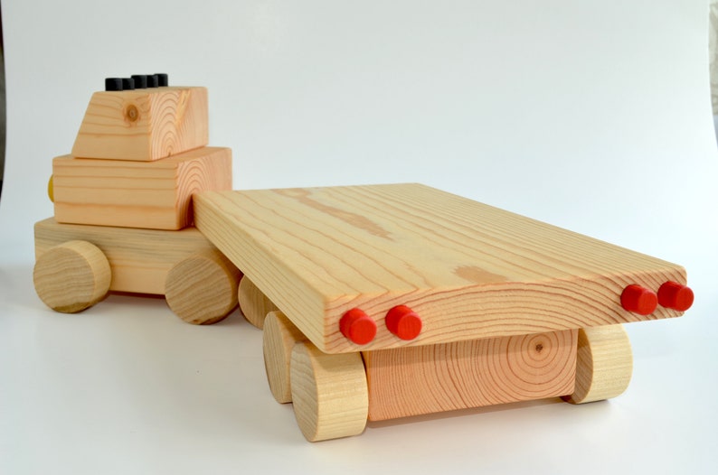 Wooden Toy Truck Flatbed Semi Natural Wood Handcrafted Etsy