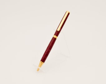Unique Handmade Slimline Ballpoint Twist Pen - Purpleheart Wood with 24k Gold Hardware